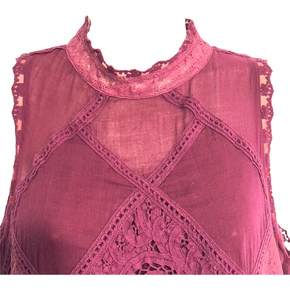 Free People Wine Angel Crochet Lace Mini Boho Cocktail Dress OB479564 M - Picture 10 of 16